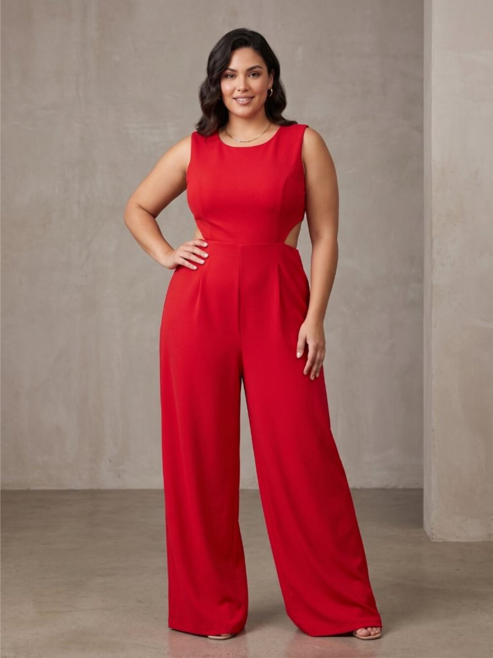 NWT ZVO Red Open Cut Out Back Wide Leg Sleeveless Jumpsuit with Pockets Large